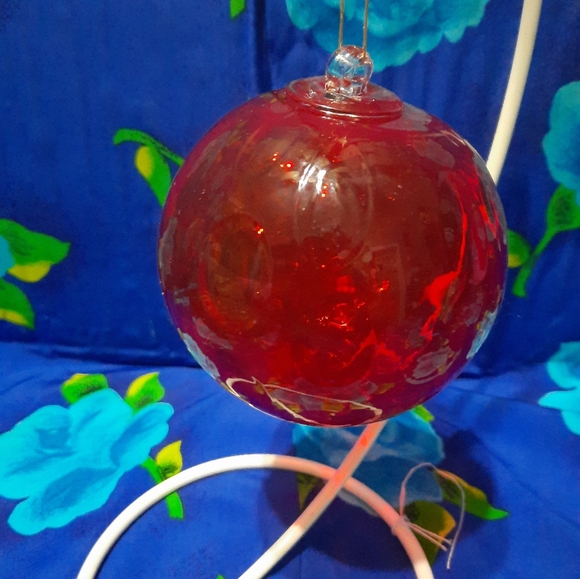 Christmas Hand Blown Studio Art Glass Ornament Ball Sphere 4" Red Vintage? Heavy - Picture 2 of 5